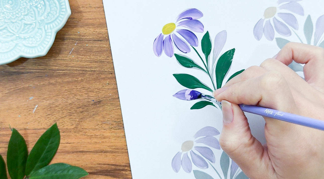 Aiyra Florals Brush Set - Watercolor & Acrylic Painting, Floral Art, Set of 4